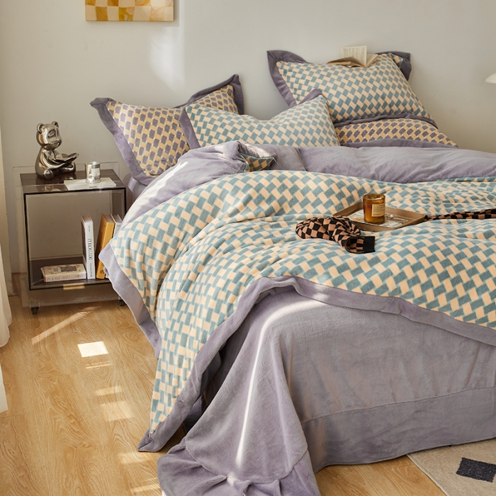 91家纺网 家纺一手货源 找家纺 佳梦家纺 2022新款240克高端色织牛奶绒四件套-织梦 织梦（艾青）