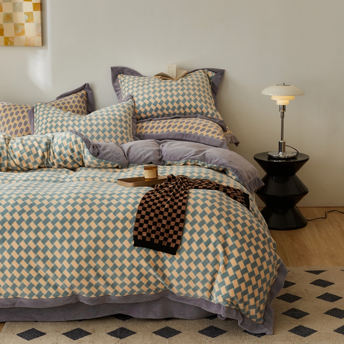 91家纺网 家纺一手货源 找家纺 佳梦家纺 2022新款240克高端色织牛奶绒四件套-织梦 织梦（艾青）