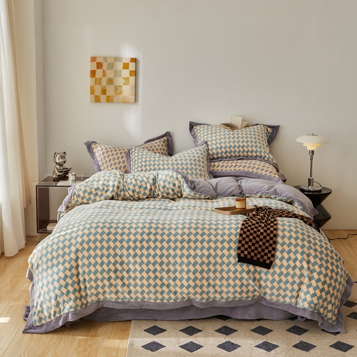 91家纺网 家纺一手货源 找家纺 佳梦家纺 2022新款240克高端色织牛奶绒四件套-织梦 织梦（艾青）