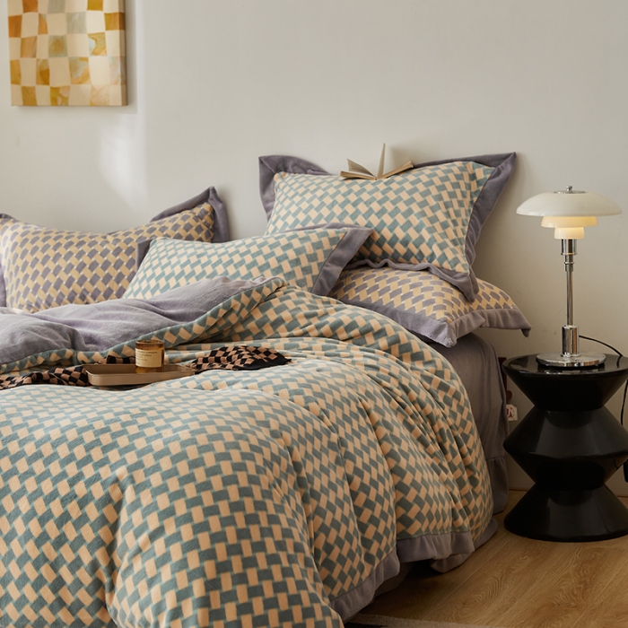 91家纺网 家纺一手货源 找家纺 佳梦家纺 2022新款240克高端色织牛奶绒四件套-织梦 织梦（艾青）