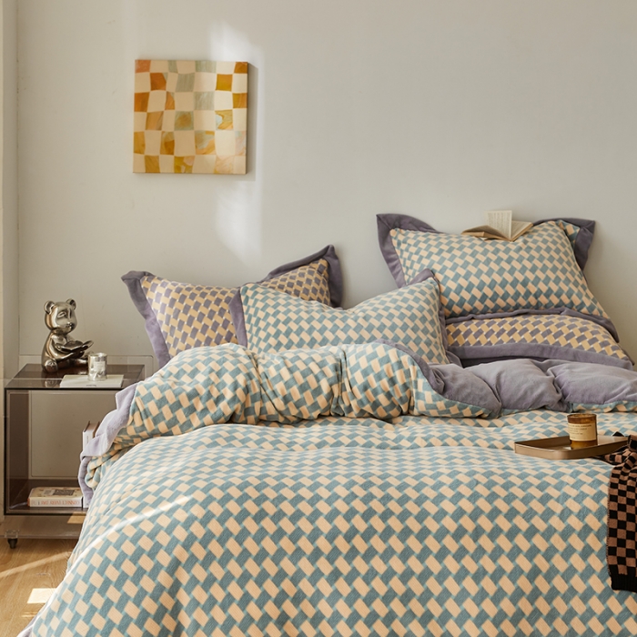 91家纺网 家纺一手货源 找家纺 佳梦家纺 2022新款240克高端色织牛奶绒四件套-织梦 织梦（艾青）