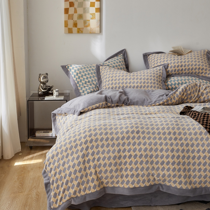 91家纺网 家纺一手货源 找家纺 总 佳梦家纺 2022新款240克高端色织牛奶绒四件套-织梦