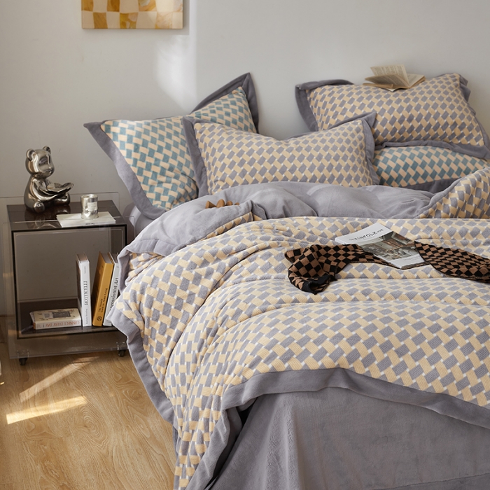 91家纺网 家纺一手货源 找家纺 总 佳梦家纺 2022新款240克高端色织牛奶绒四件套-织梦