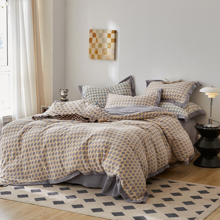 91家纺网 家纺一手货源 找家纺 总 佳梦家纺 2022新款240克高端色织牛奶绒四件套-织梦