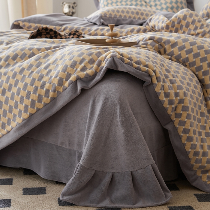 91家纺网 家纺一手货源 找家纺 总 佳梦家纺 2022新款240克高端色织牛奶绒四件套-织梦