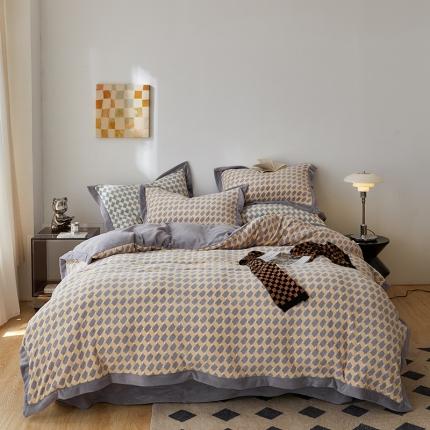 总 佳梦家纺 2022新款240克高端色织牛奶绒四件套-织梦