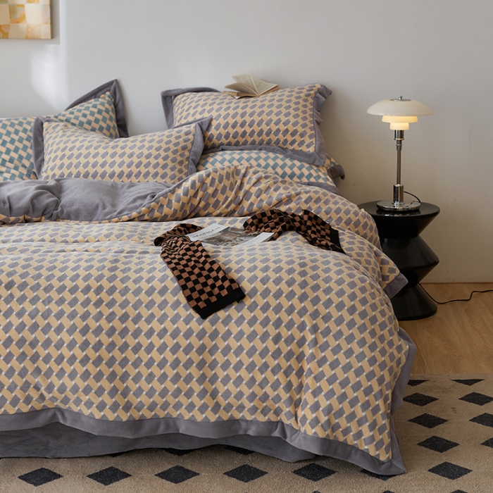 91家纺网 家纺一手货源 找家纺 佳梦家纺 2022新款240克高端色织牛奶绒四件套-织梦 织梦（牙白）