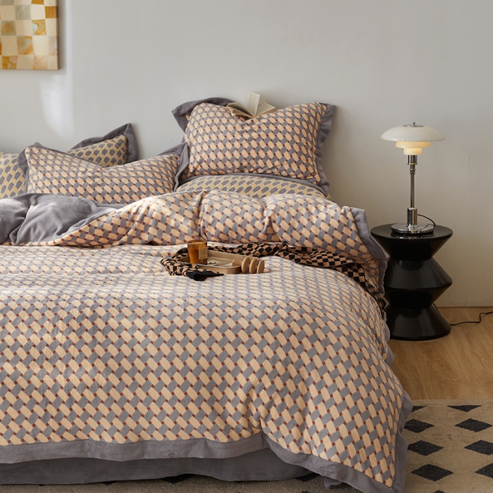 91家纺网 家纺一手货源 找家纺 佳梦家纺 2022新款240克高端色织牛奶绒四件套-织梦 织梦（胭脂）