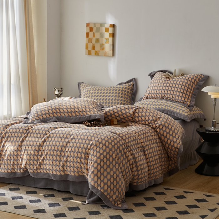 91家纺网 家纺一手货源 找家纺 佳梦家纺 2022新款240克高端色织牛奶绒四件套-织梦 织梦（胭脂）