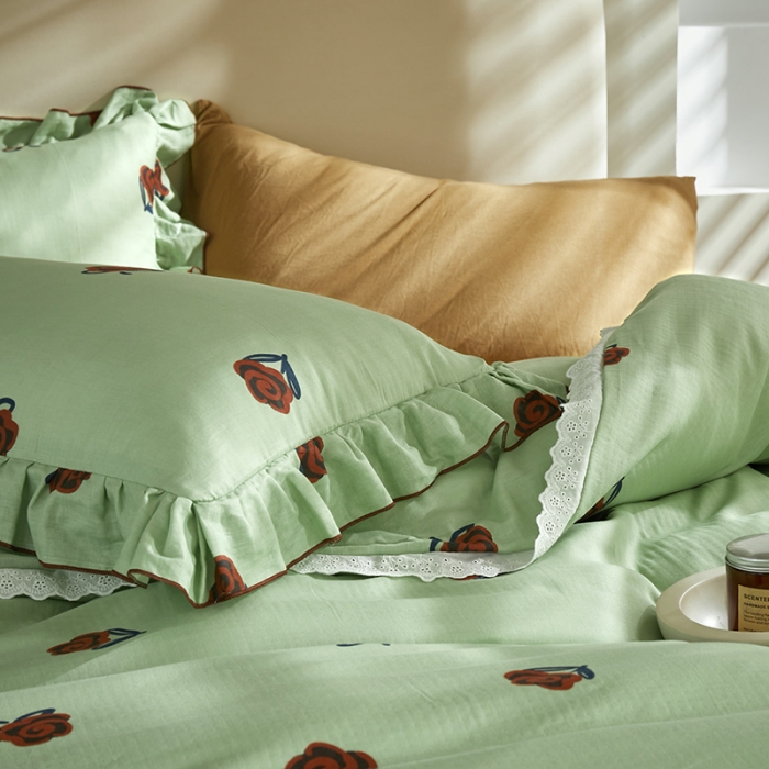 91家纺网 家纺一手货源 找家纺 (总) 怡家居 2022新款全棉A类双层纱韩版四件套