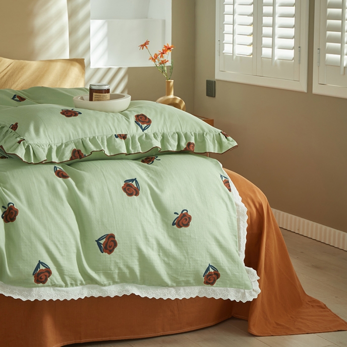 91家纺网 家纺一手货源 找家纺 怡家居 2022新款全棉A类双层纱韩版四件套 春意