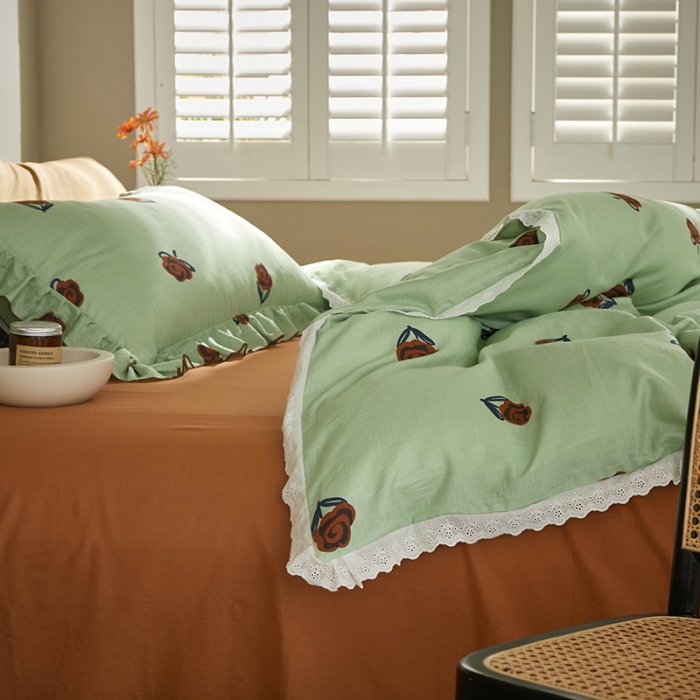 91家纺网 家纺一手货源 找家纺 怡家居 2022新款全棉A类双层纱韩版四件套 春意