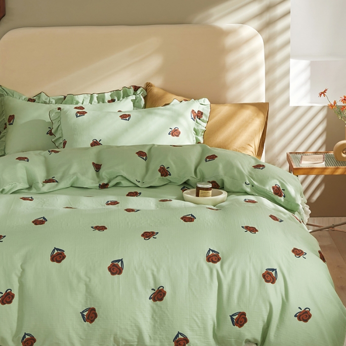 91家纺网 家纺一手货源 找家纺 怡家居 2022新款全棉A类双层纱韩版四件套 春意