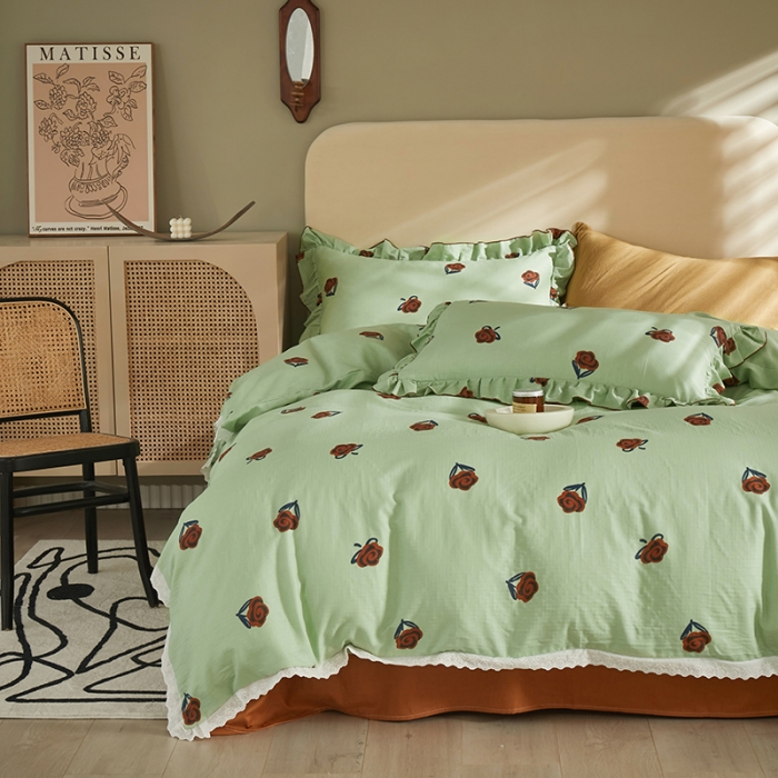 91家纺网 家纺一手货源 找家纺 怡家居 2022新款全棉A类双层纱韩版四件套 春意