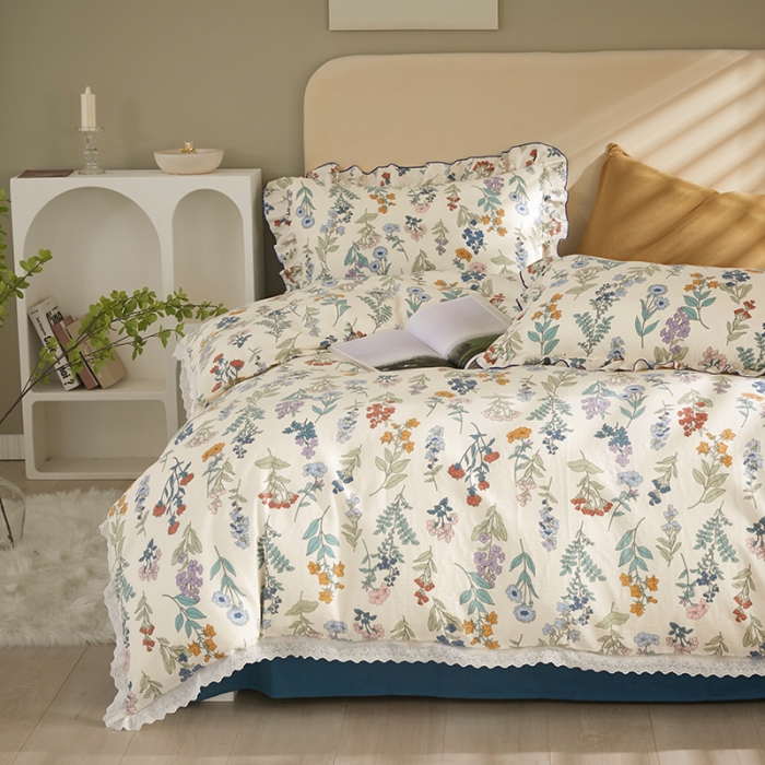 91家纺网 家纺一手货源 找家纺 怡家居 2022新款全棉A类双层纱韩版四件套 花间徜徉