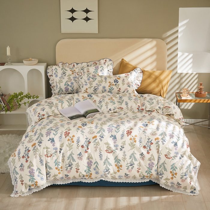 91家纺网 家纺一手货源 找家纺 怡家居 2022新款全棉A类双层纱韩版四件套 花间徜徉