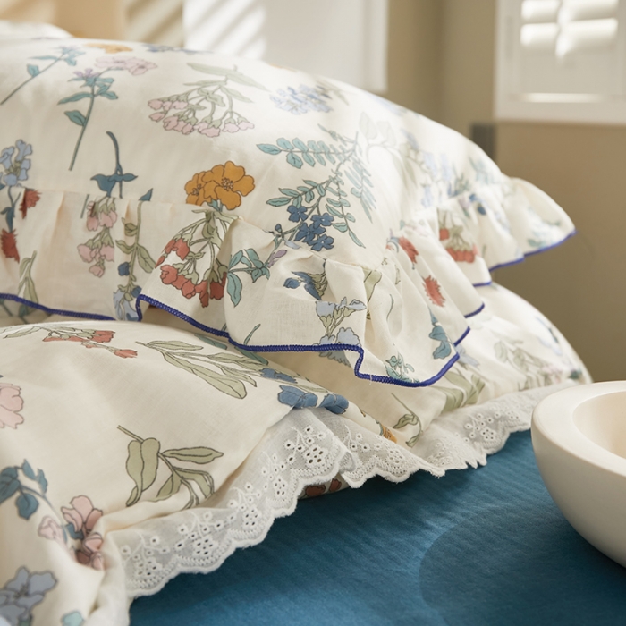 91家纺网 家纺一手货源 找家纺 怡家居 2022新款全棉A类双层纱韩版四件套 花间徜徉