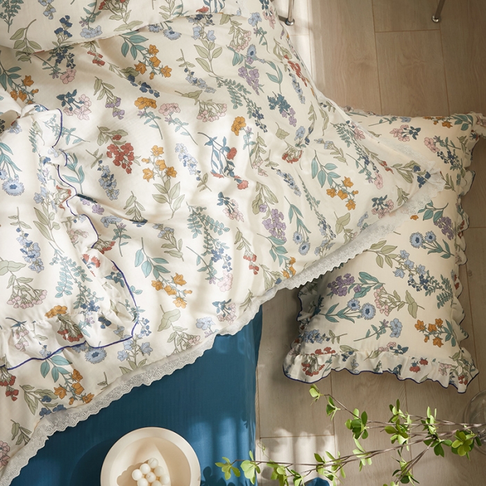 91家纺网 家纺一手货源 找家纺 怡家居 2022新款全棉A类双层纱韩版四件套 花间徜徉