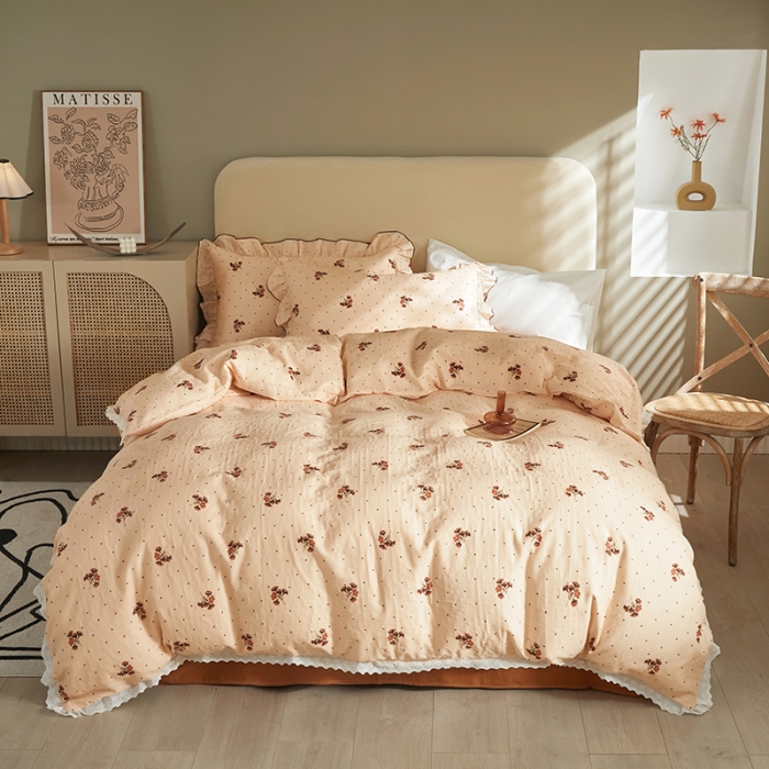 91家纺网 家纺一手货源 找家纺 怡家居 2022新款全棉A类双层纱韩版四件套 静幽