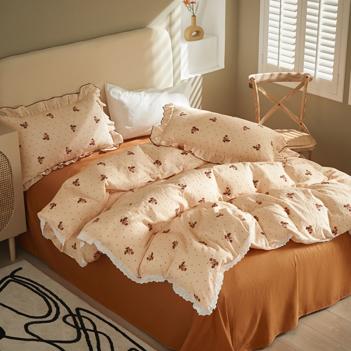 91家纺网 家纺一手货源 找家纺 怡家居 2022新款全棉A类双层纱韩版四件套 静幽