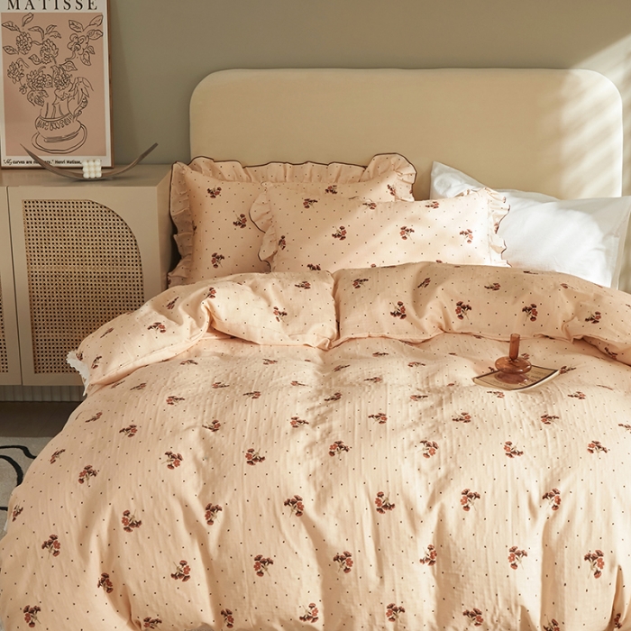 91家纺网 家纺一手货源 找家纺 怡家居 2022新款全棉A类双层纱韩版四件套 静幽