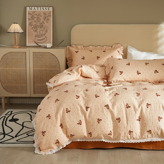 91家纺网 家纺一手货源 找家纺 怡家居 2022新款全棉A类双层纱韩版四件套 静幽