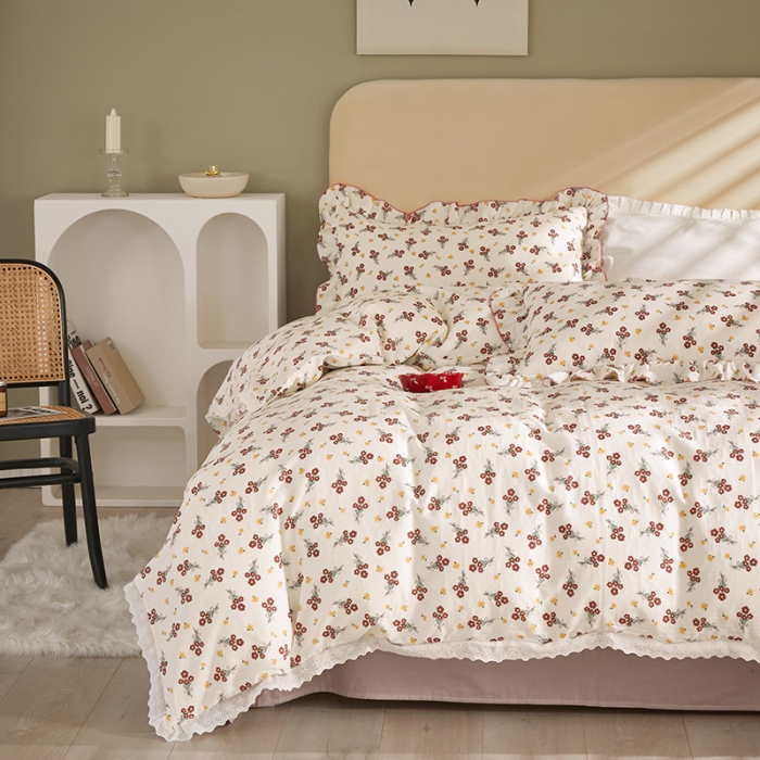 91家纺网 家纺一手货源 找家纺 怡家居 2022新款全棉A类双层纱韩版四件套 玲珑