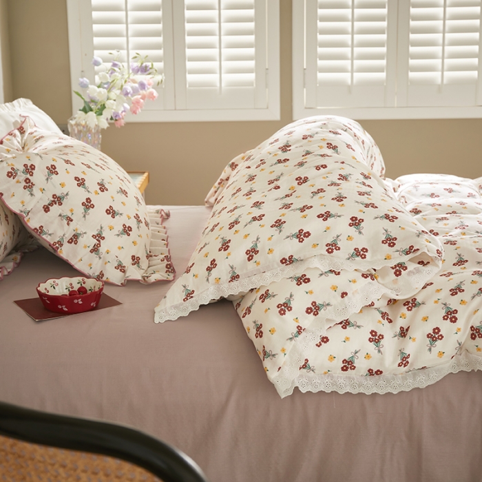 91家纺网 家纺一手货源 找家纺 怡家居 2022新款全棉A类双层纱韩版四件套 玲珑