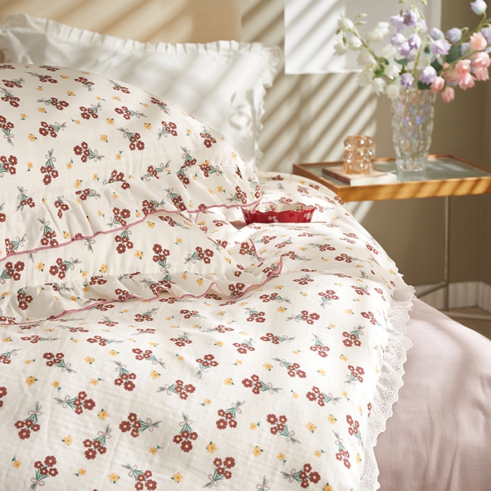 91家纺网 家纺一手货源 找家纺 怡家居 2022新款全棉A类双层纱韩版四件套 玲珑