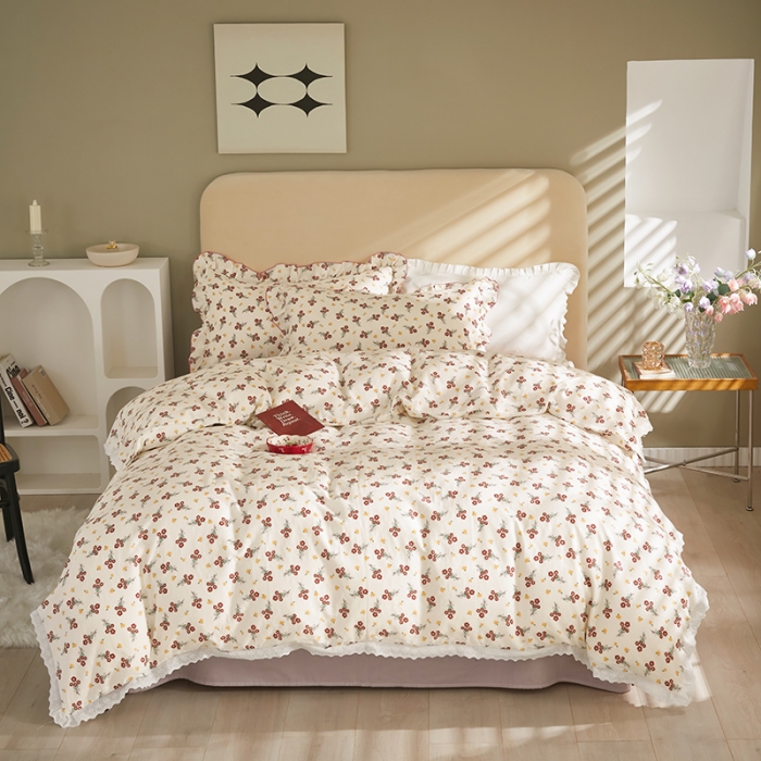 91家纺网 家纺一手货源 找家纺 怡家居 2022新款全棉A类双层纱韩版四件套 玲珑