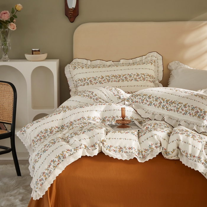 91家纺网 家纺一手货源 找家纺 怡家居 2022新款全棉A类双层纱韩版四件套 琉璃