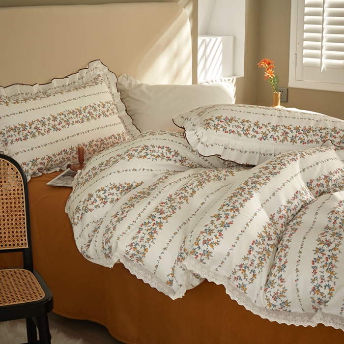 91家纺网 家纺一手货源 找家纺 怡家居 2022新款全棉A类双层纱韩版四件套 琉璃