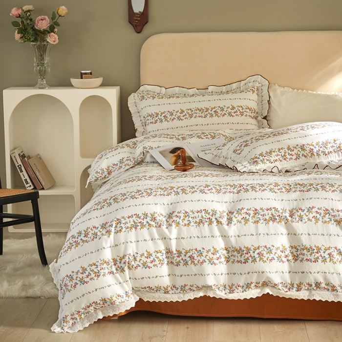 91家纺网 家纺一手货源 找家纺 怡家居 2022新款全棉A类双层纱韩版四件套 琉璃