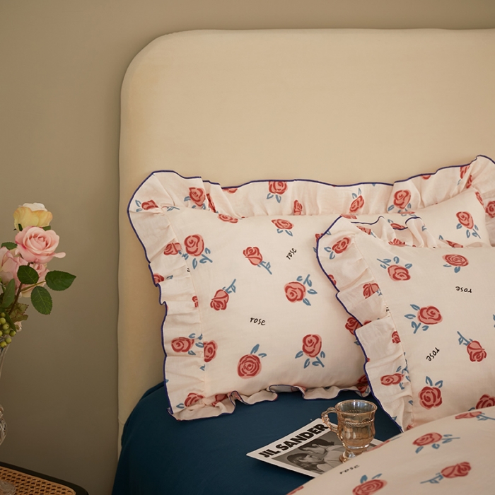 91家纺网 家纺一手货源 找家纺 怡家居 2022新款全棉A类双层纱韩版四件套 玫瑰花园