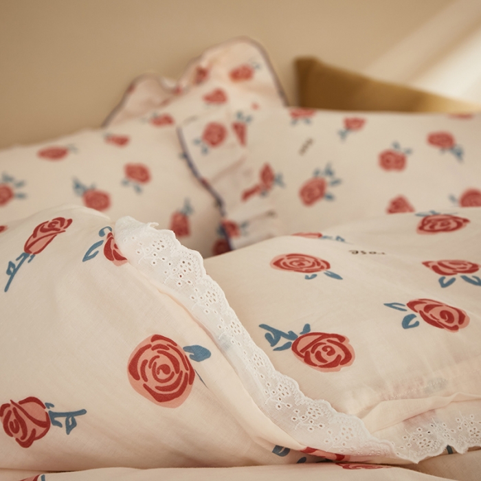 91家纺网 家纺一手货源 找家纺 怡家居 2022新款全棉A类双层纱韩版四件套 玫瑰花园