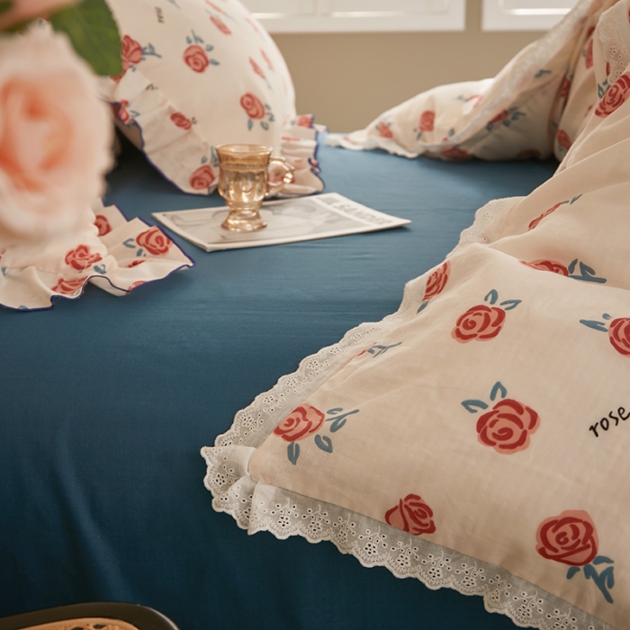 91家纺网 家纺一手货源 找家纺 怡家居 2022新款全棉A类双层纱韩版四件套 玫瑰花园