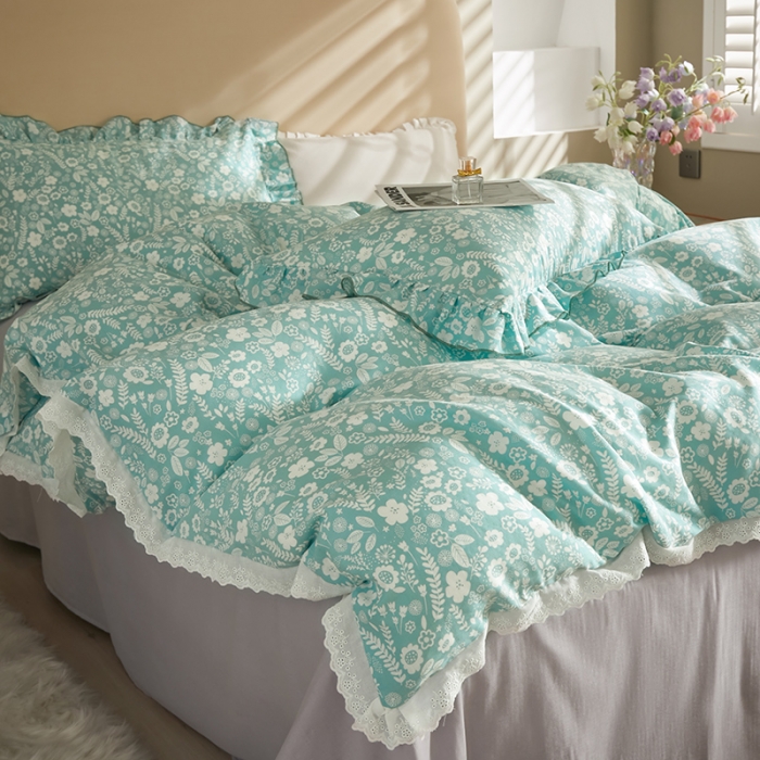 91家纺网 家纺一手货源 找家纺 怡家居 2022新款全棉A类双层纱韩版四件套 沐风