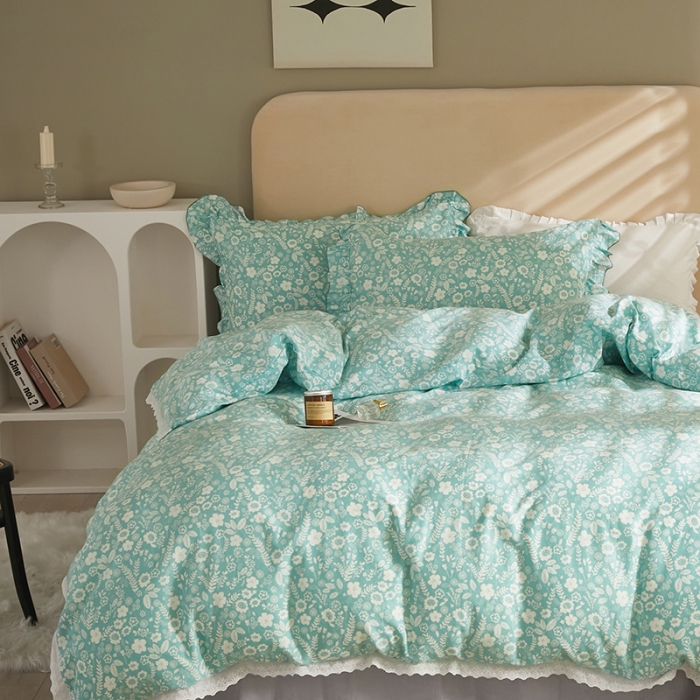 91家纺网 家纺一手货源 找家纺 怡家居 2022新款全棉A类双层纱韩版四件套 沐风