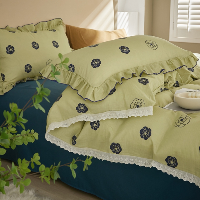 91家纺网 家纺一手货源 找家纺 怡家居 2022新款全棉A类双层纱韩版四件套 山茶花