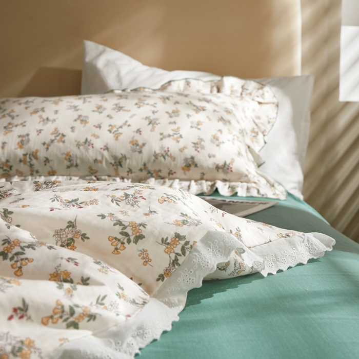 91家纺网 家纺一手货源 找家纺 怡家居 2022新款全棉A类双层纱韩版四件套 素雅米