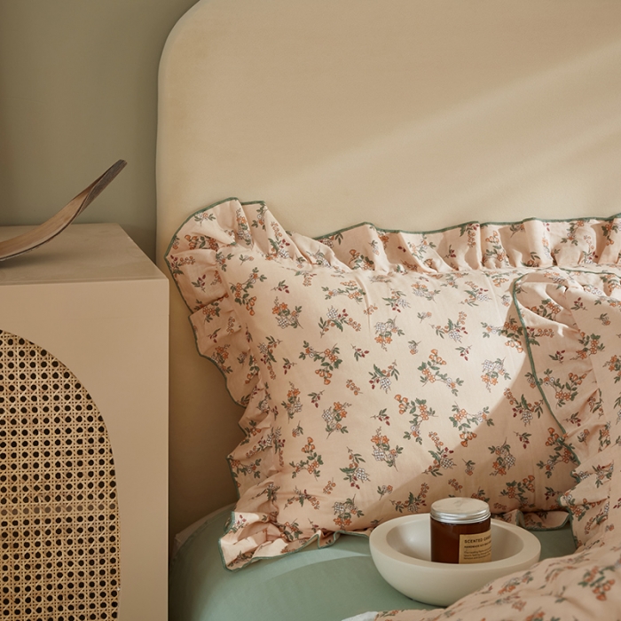 91家纺网 家纺一手货源 找家纺 怡家居 2022新款全棉A类双层纱韩版四件套 素雅驼