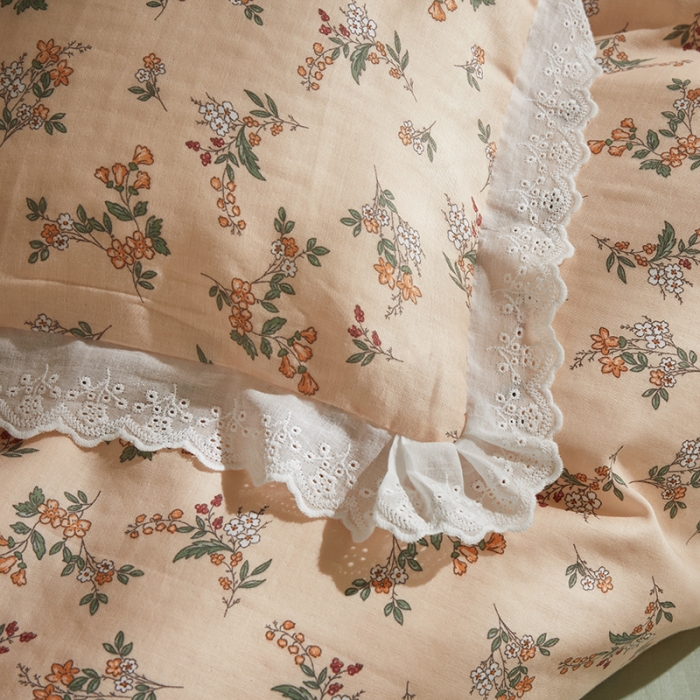 91家纺网 家纺一手货源 找家纺 怡家居 2022新款全棉A类双层纱韩版四件套 素雅驼