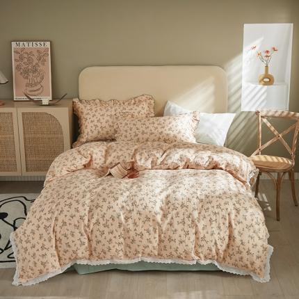 怡家居 2022新款全棉A类双层纱韩版四件套 素雅驼