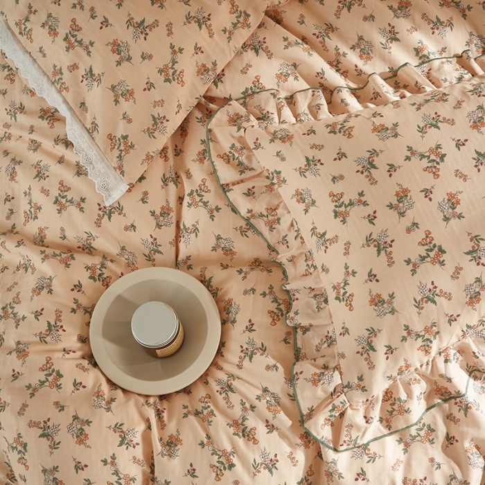 91家纺网 家纺一手货源 找家纺 怡家居 2022新款全棉A类双层纱韩版四件套 素雅驼