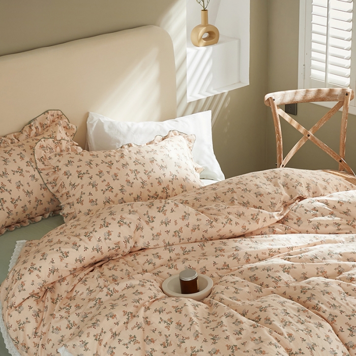 91家纺网 家纺一手货源 找家纺 怡家居 2022新款全棉A类双层纱韩版四件套 素雅驼