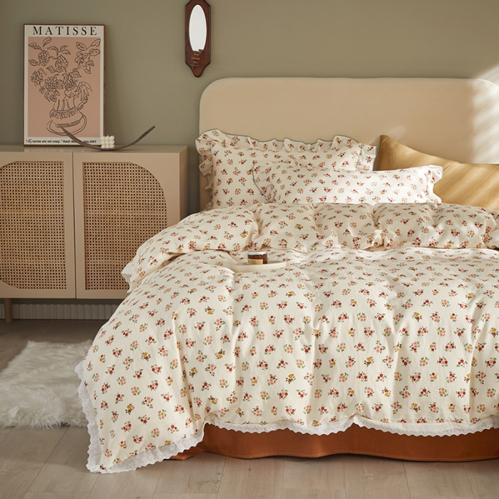 91家纺网 家纺一手货源 找家纺 怡家居 2022新款全棉A类双层纱韩版四件套 微醺