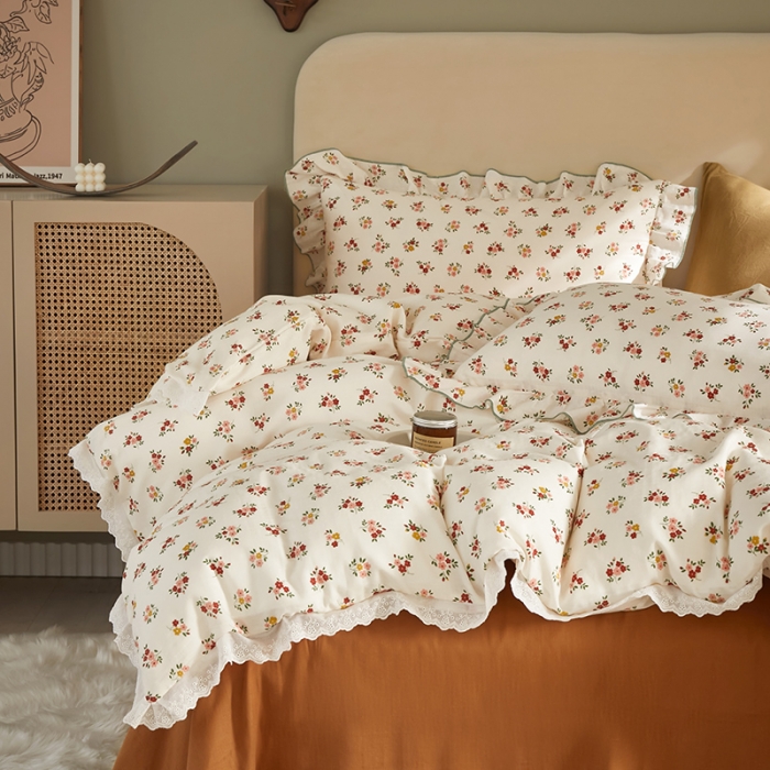 91家纺网 家纺一手货源 找家纺 怡家居 2022新款全棉A类双层纱韩版四件套 微醺