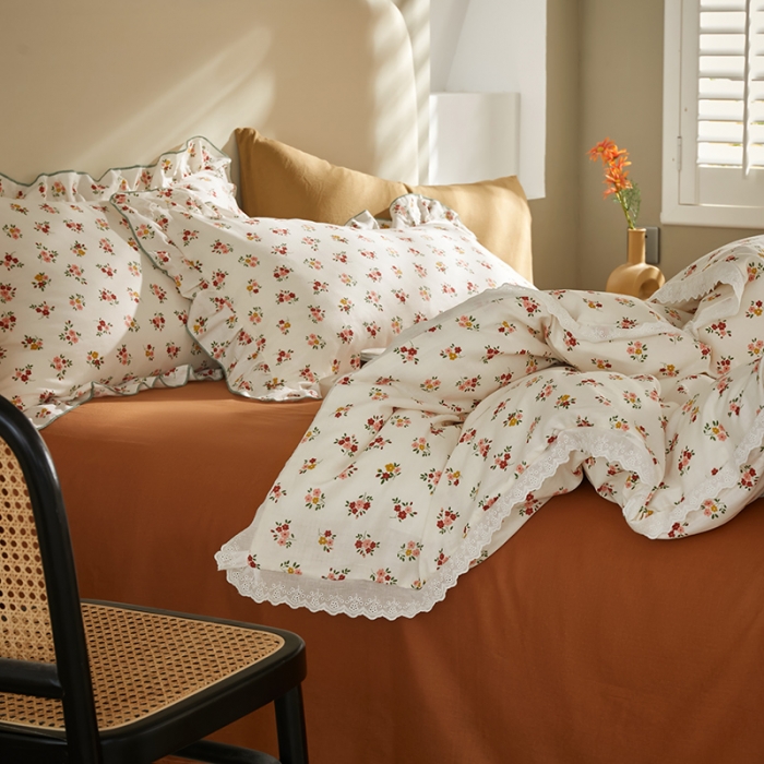 91家纺网 家纺一手货源 找家纺 怡家居 2022新款全棉A类双层纱韩版四件套 微醺