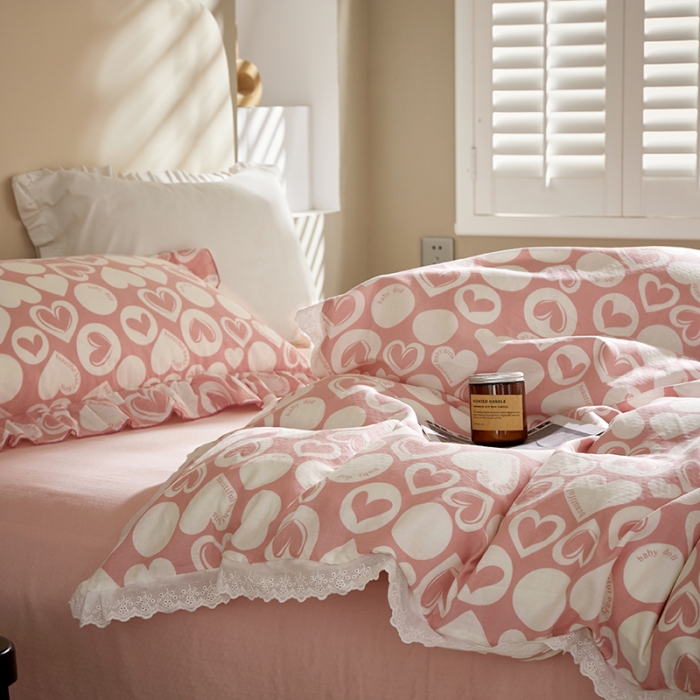 91家纺网 家纺一手货源 找家纺 怡家居 2022新款全棉A类双层纱韩版四件套 心尚