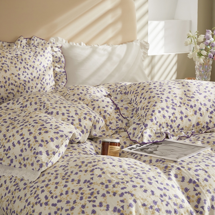 91家纺网 家纺一手货源 找家纺 怡家居 2022新款全棉A类双层纱韩版四件套 叶语纷飞